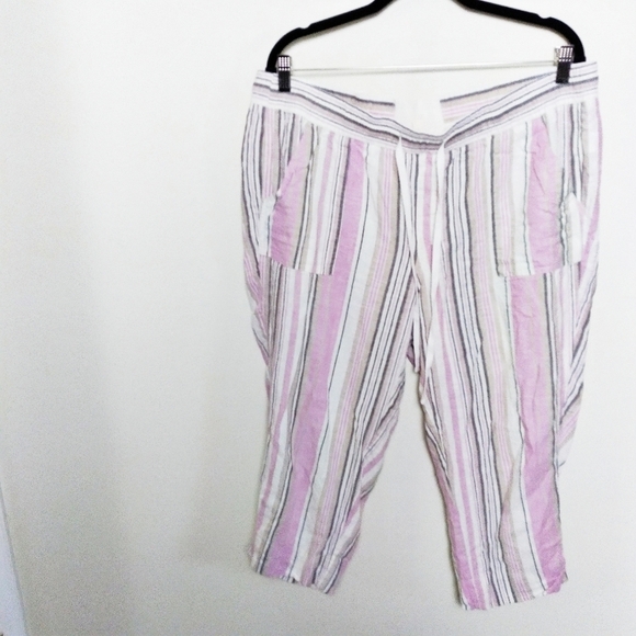 Unbranded Pastel Pink Gray and White Striped Linen Blend Pants Size XL - Picture 1 of 7